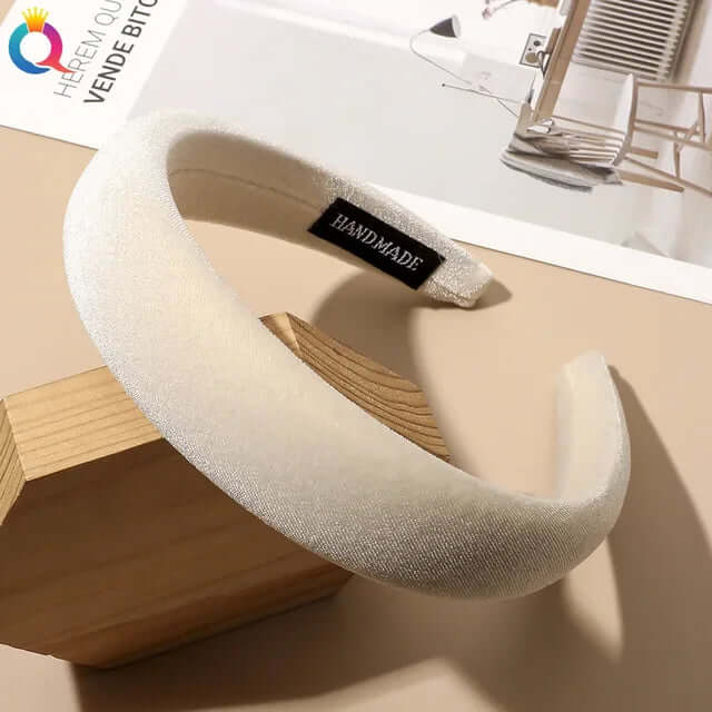 Bright velvet headband showcasing a stylish handmade design, perfect for adding elegance to any outfit.